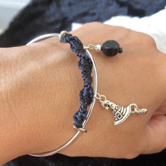 Obsidian Blackstone Witch 🧙🏽 Hat Braided Bracele - Picture 3 of 12